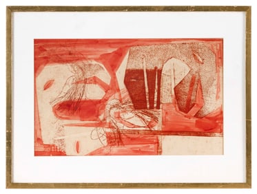 ETHELYN HONIG (America, 1933-), Abstract., Mixed media on paper, 9.75" x 16" sight. Framed 20.5" x