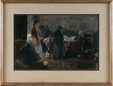 JOHN WHORF (Massachusetts, 1903-1959), Mourning scene., Watercolor on paper, 13" x 22" sight. Framed