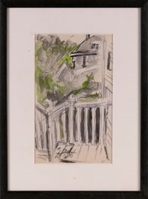 AMERICAN SCHOOL (20th Century,), Architectural sketch., Mixed media on paper, 13.5" x 8.25" sight.