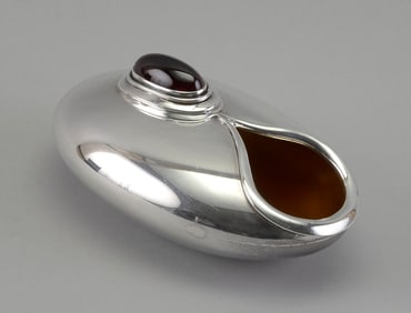 ENGLISH STERLING SILVER AND STONE SALT BY JOCELYN BURTON Circa 1975 Approx. 5.0 troy oz.