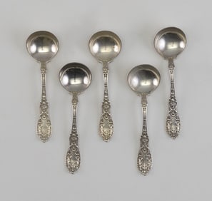 FIVE GORHAM "PARIS" STERLING SILVER SPOONS Providence, Rhode Island, Circa 1900