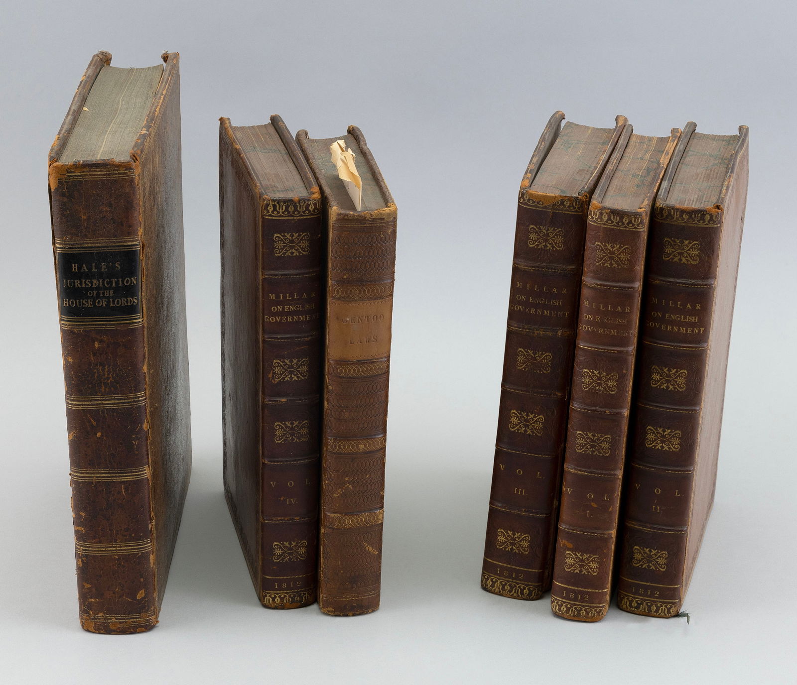 SIX ANTIQUE ENGLISH LEATHER-BOUND BOOKS 17th/18th Century All octavo. (1 of 2)