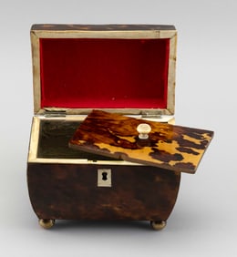 ENGLISH SHELL TEA CADDY 19th Century Height 5". Width 5.75". Depth 3.5".