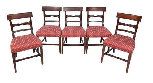 SET OF FIVE ENGLISH REGENCY SIDE CHAIRS 19th Century Back heights 33.5". Seat heights 18.75".