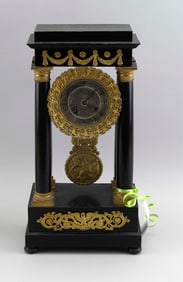 FRENCH EMPIRE PORTICO MANTEL CLOCK Mid-19th Century Height 17.5". Width 9". Depth 5".