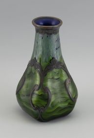 LOETZ-TYPE SILVER OVERLAY GLASS VASE 19th Century Height 7".