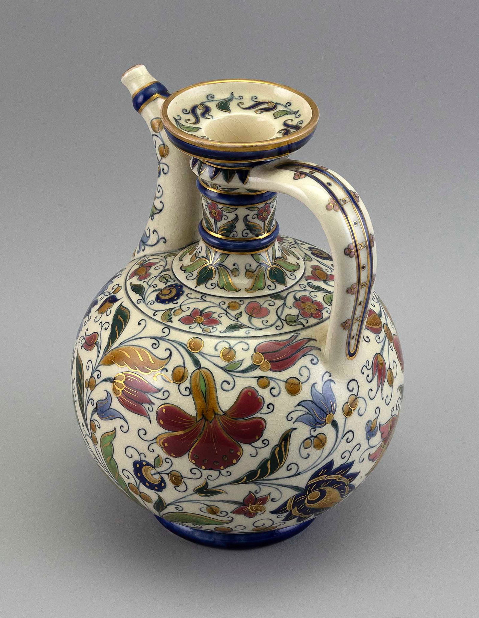 ZSOLNAY PECS PORCELAIN EWER Hungary, Late 19th Century Height 8.5". Diameter approx. 6.5". (1 of 3)