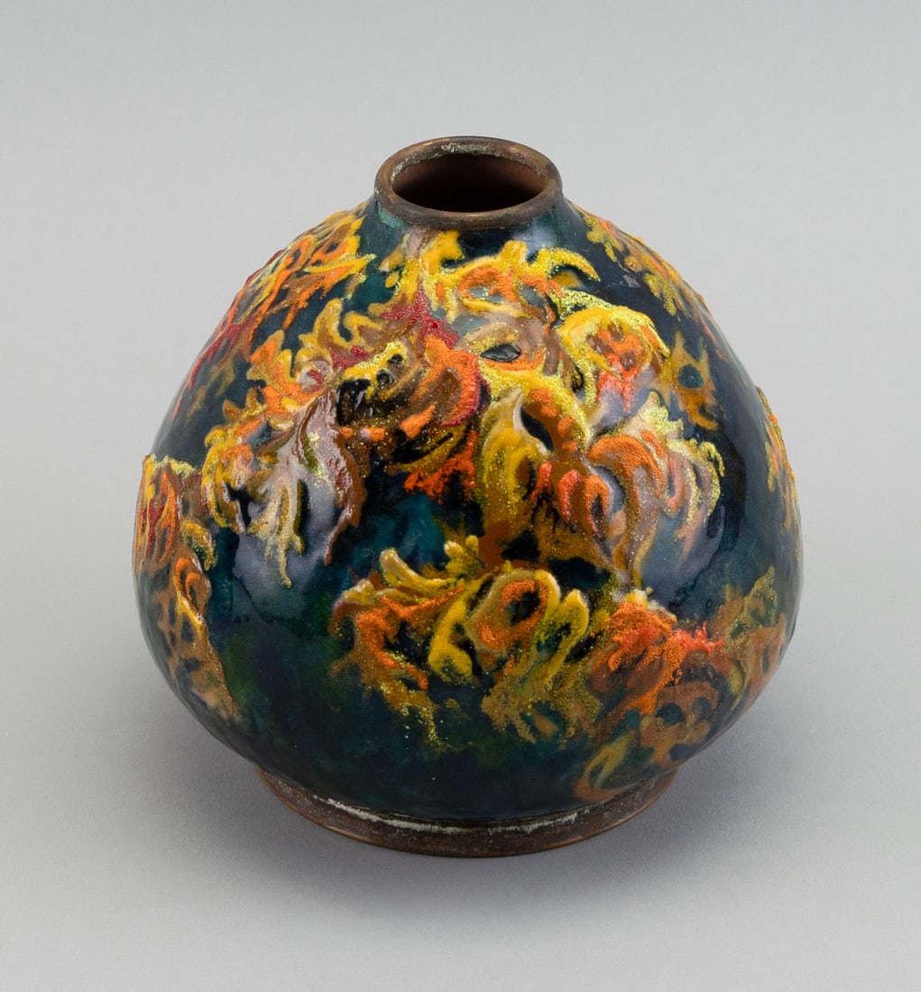 CAMILLE FAURE LIMOGES ENAMELED VASE France, Early 20th Century Height 4.5". Diameter approx. 4.75". (1 of 3)