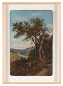 CONTINENTAL SCHOOL (Late 19th Century,), Expansive landscape with a tree in the foreground., Oil on