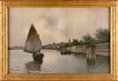 ALBERTO PROSDOCIMI (Italy, 1852-1925), Italian seascape., Watercolor, 17.75" x 27.75" sight. Framed