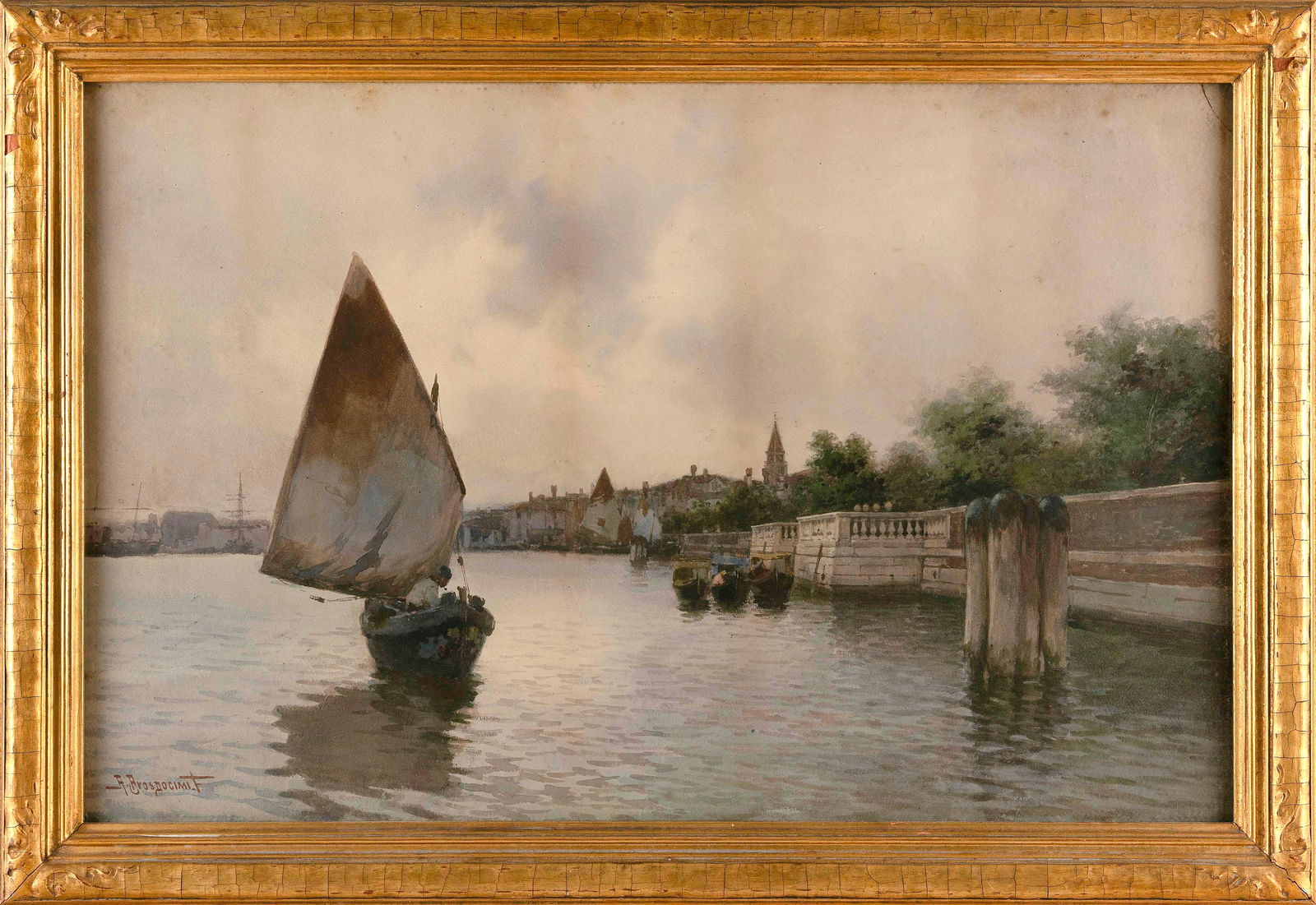 ALBERTO PROSDOCIMI (Italy, 1852-1925), Italian seascape., Watercolor, 17.75" x 27.75" sight. Framed (1 of 2)