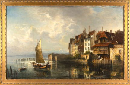 CONTINENTAL SCHOOL (Late 19th Century,), European Village Scene., Oil on canvas