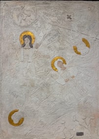 RUSSIAN SCHOOL (20th Century,), Religious collage., Mixed media.