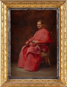 CONTINENTAL SCHOOL (19th Century,), Portrait of a seated cardinal., Oil on canvas, 13" x 9". Framed