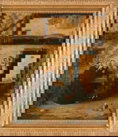 LUDWIG KOHRL (Germany, 1858-1927), Friars enjoying a drink outside an inn., Oil on canvas, 27" x