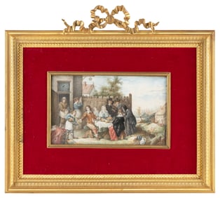 CONTINENTAL SCHOOL (19th Century,), Group of figures enjoying a meal., Watercolor on paper, 5.5" x