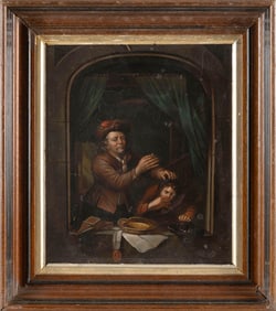 CONTINENTAL SCHOOL (19th Century,), Dentist extracting a tooth., Oil on copper, 9.75" x 8.5". Framed