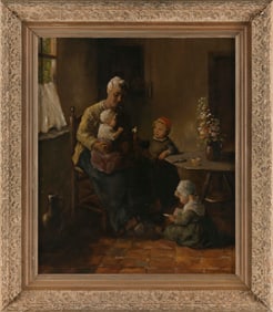 EVERT JAN LIGTELIJN (The Netherlands, 1893-1975), Interior scene with a mother and her children