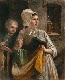 CONTINENTAL SCHOOL (Late 19th Century,), Mother and child., Oil on canvas, 21" x 17". Unframed.