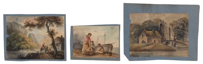 THREE WATERCOLOR SKETCHES 19th Century Unframed.