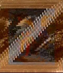 ADOLF EBERLE (Germany, 1843-1914), Several figures riding or walking alongside a cart., Oil on