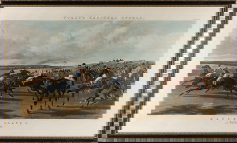 HAND-COLORED ENGRAVING "A FALSE START" 19th Century 27.25" x 47.25" sight. Framed 30" x 51".