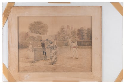 ENGLISH SCHOOL (Late 19th Century,), Tennis match., Watercolor on board, 16.5" x 22" sight.