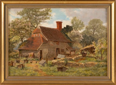 FRANK WALTON (England, 1840-1928), "Gamekeeper's Cottage Holmbury Saint Mary Dorking"., Oil on