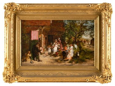 ATTRIBUTED TO CHARLES JAMES LEWIS (England, 1830-1892), "The Showman"., Oil on canvas, 11.5" x 20".