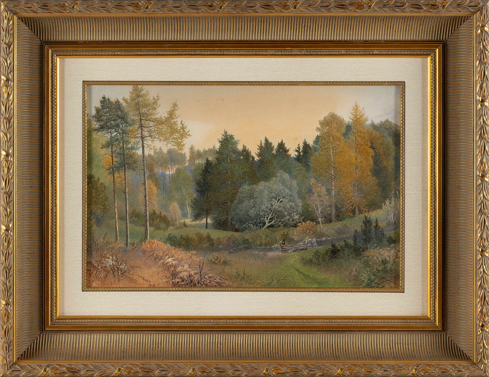 WILLIAM HULL (United Kingdom, 1820-1880), Forest landscape., Watercolor, 12.5" x 20" sight. Framed (1 of 2)