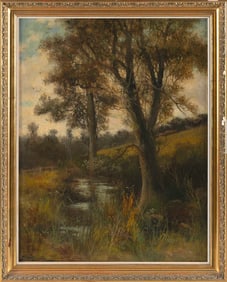 ABRAHAM HULK II (United Kingdom, 1851-1922), Forest stream., Oil on canvas, 18" x 14". Framed 20" x