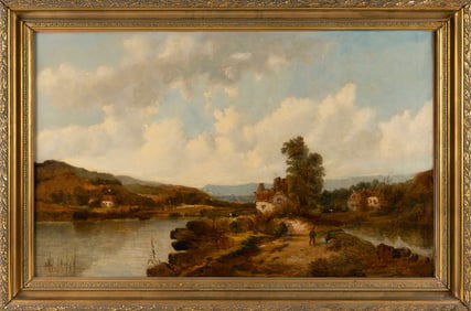 ALFRED H. VICKERS (United Kingdom, 1834-1919), River landscape., Oil on canvas, 22" x 36". Framed