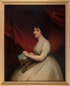 ENGLISH PORTRAIT OF A YOUNG WOMAN 18th Century Oil on canvas, 50" x 40". Framed 55" x 45".