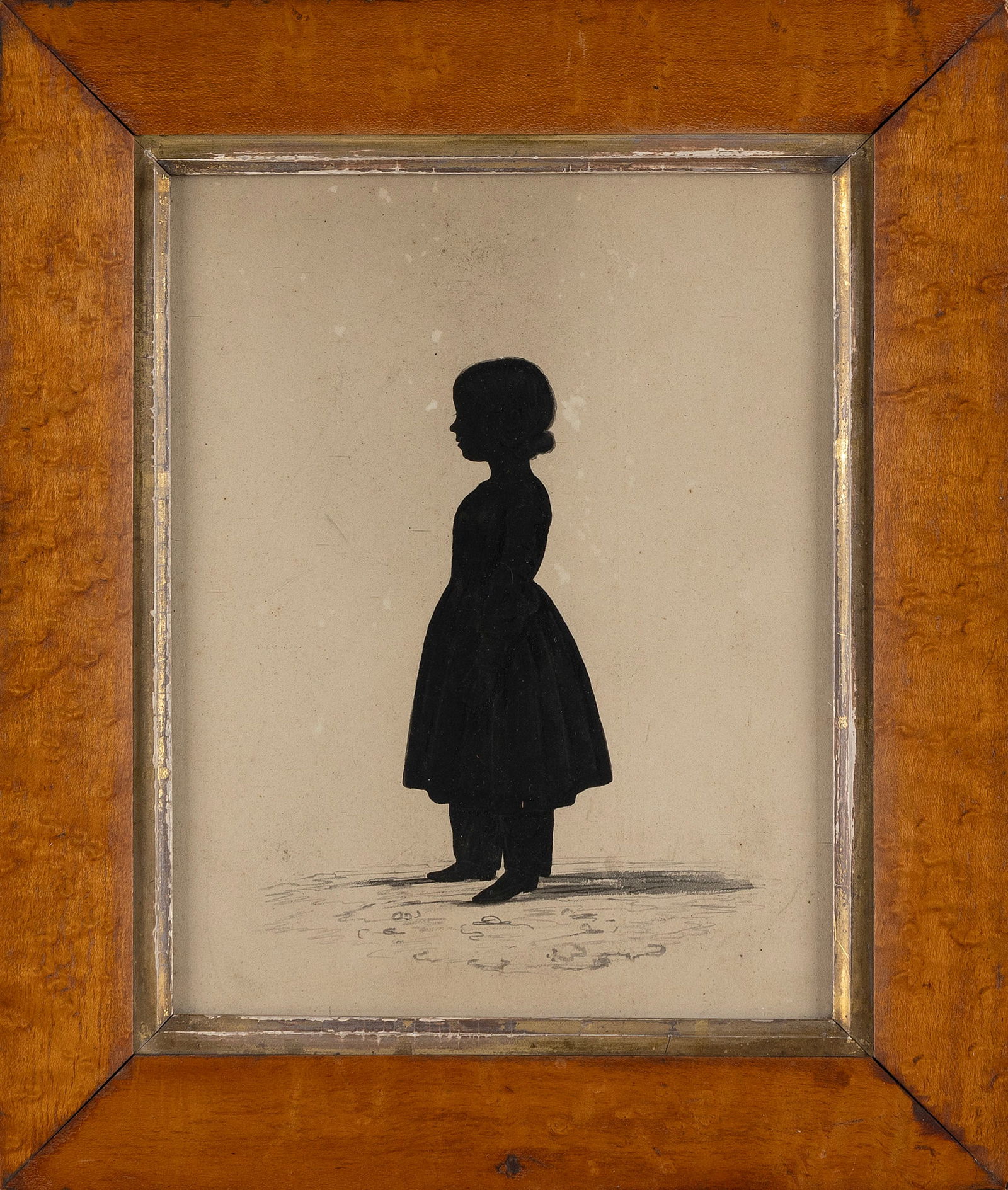 SCOTTISH FULL-LENGTH SILHOUETTE OF A GIRL 19th Century Pencil on paper, 8.5" x 7". Framed 12.75" x (1 of 2)