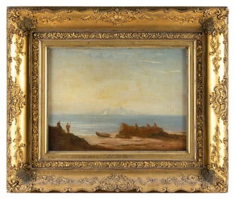 RICHARD PARKES BONINGTON (Britain, 1802-1828), On the French coast., Oil on canvas, 14" x 19.25".