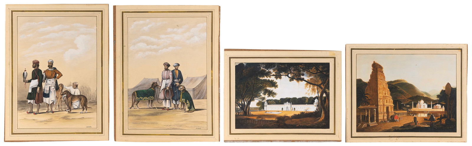 SET OF FOUR ANGLO-INDIAN GOUACHE PAINTINGS 19th Century 9" x 13" to 16" x 11". Unframed. (1 of 3)