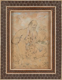 PERSIAN PORTRAIT OF A MAN 19th Century Watercolor, ink and gouache on paper, 6.5" x 4.5" sight.