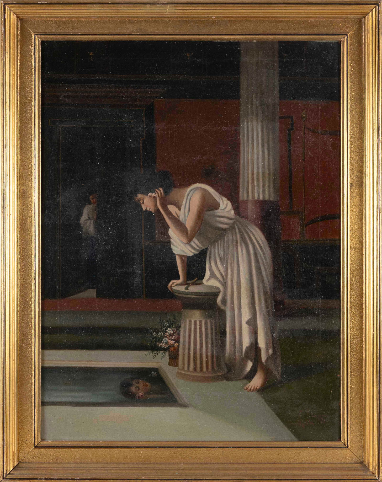 CARLO CIAPPA (Italy, 1890-1970), A woman standing over a reflecting pool., Oil on canvas, 30" x 22". (1 of 2)