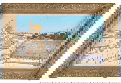 NIEK VAN DER PLAS (The Netherlands, 1954-), View of Jerusalem., Oil on board, 16" x 27". Framed