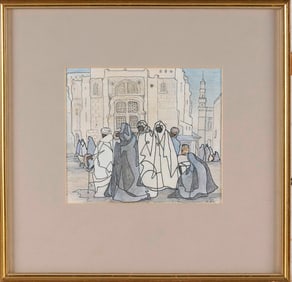 HALINA R. WLODARCZYK (20th Century,), Middle Eastern street scene., Watercolor, 6.5" x 7.5" sight.
