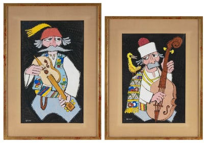 JOVAN OBICAN (Croatia/France, 1918-1986), Two paintings of musicians., Gouaches on paper, 20" x 13"