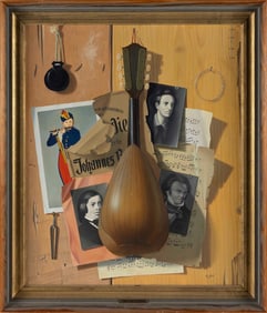 ALFREDO SERRI (Italy, 1897-1972), Music-themed trompe l'oeil with a lute and sheet music., Oil on