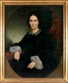 AMERICAN SCHOOL (19th Century,), Half-length portrait of a lady., Oil on canvas laid down on