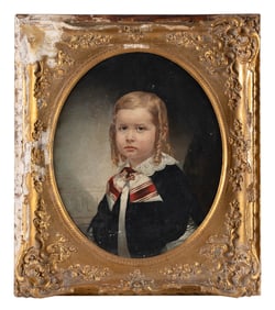 AMERICAN SCHOOL (19th Century,), Portrait of Ralph Howard Nesmith as a boy., Oil on canvas, 16" x