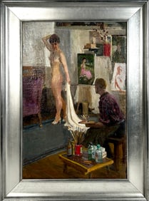 SERGUEI BABKOV (Russian Federation, 1920-1993), The artist's studio., Oil on canvas, 20.75" x 14".