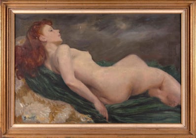 LOUIS ANTHONY BURNETT (New Jersey, 1907-1999), Reclining female nude., Oil on canvas, 24" x 36".