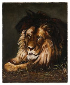 AMERICAN SCHOOL (Early 20th Century,), Portrait of a lion., Oil on canvas, 25" x 20". Unframed.