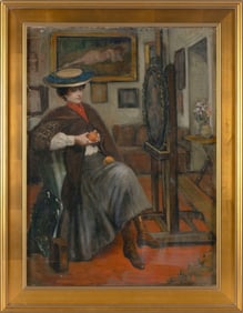 FRENCH SCHOOL (Early 20th Century,), A woman in an interior., Oil on canvas, 29" x 21.25". Framed
