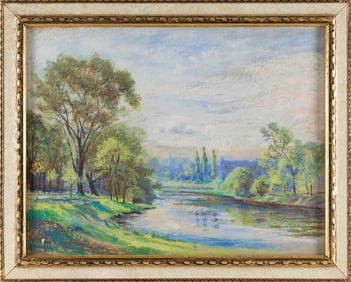 AMERICAN SCHOOL (20th Century,), Impressionist river landscape., Pastel on paper, 17.5" x 23.5"