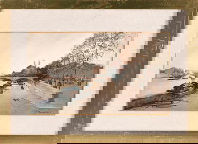 PAUL RENARD (France, 1941-1997), Along the Seine, Paris., Watercolor and gouache, 10.75" x 18"